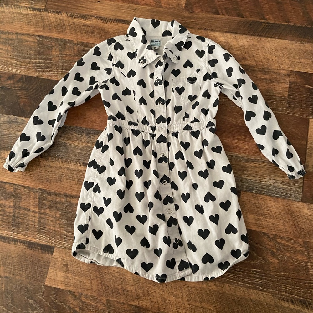 Old Navy - heart print button down dress - size 5T